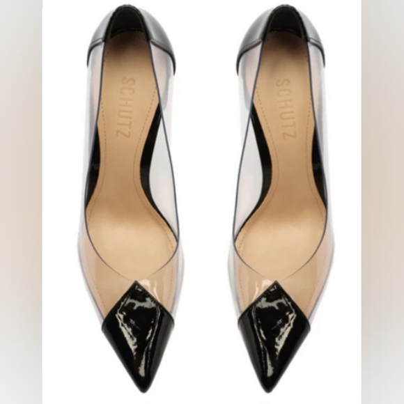 SCHUTZ Cendi transparent & Black Patent Leather Heels size 10 NEW - Picture 8 of 16